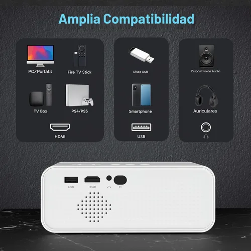 Vista 7 de Mini proyector de enfoque eléctrico con WiFi 5G y Bluetooth, compatible con proyector de video inteligente FHD 1080P, proyector de película portátil