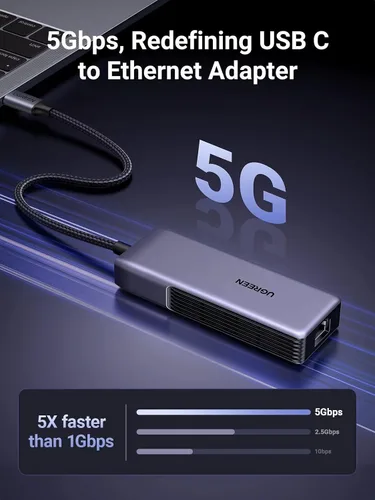 Vista 2 de UGREEN Adaptador USB C a Ethernet 5Gb, Adaptador Ethernet para Laptop, de Aluminio con Diseño Térmico, Tipo C (Compatible con Thunderbolt 5/4/3) a