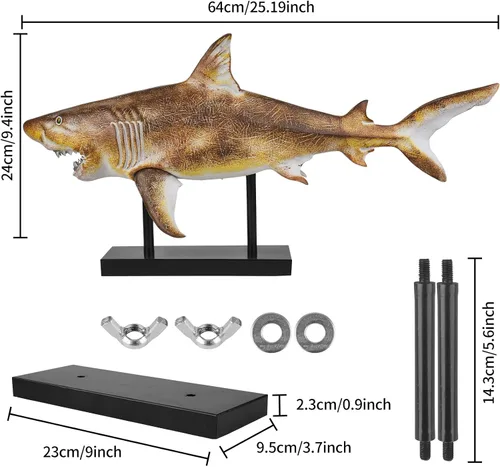Vista 7 de Escultura de tiburón gigante de 25 pulgadas, figuras de animales marinos del océano, decoración moderna para oficina, sala de estar, porche