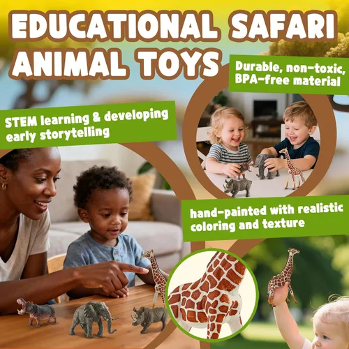 Vista 7 de Zippytots 6 piezas figuras de animales de safari para niños de 3-5 años figuras realistas de animales de selva de plástico vida silvestre africana