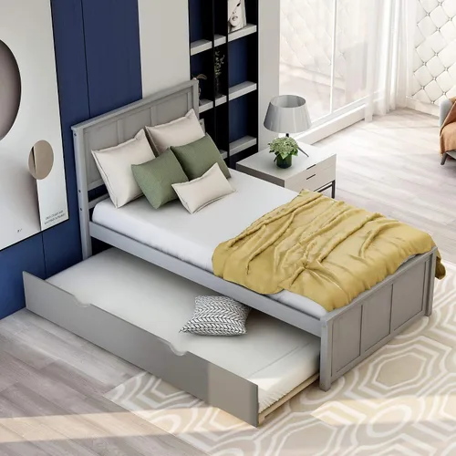 Vista 9 de Bellemave Cama de almacenamiento de plataforma individual con dos cajones, marco de cama de madera maciza con cabecero, marco de cama resistente