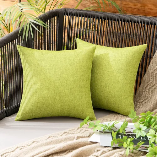 Vista 19 de MIULEE - Paquete de 2 fundas de almohada decorativas para exteriores, impermeables, sólidas, de imitación de lino, para jardín, casa de campo, Azul