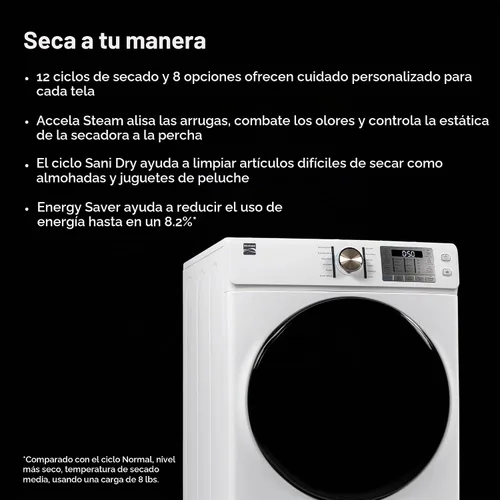 Vista 3 de Kenmore Secador de gas de carga frontal de 8.0 pies cúbicos - Blanco