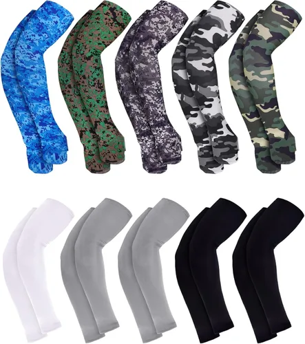 Vista 8 de Boao 10 pares de mangas de protección solar UV para brazos, refrescantes, antideslizantes, para tatuajes, con agujeros para el pulgar, para hombres