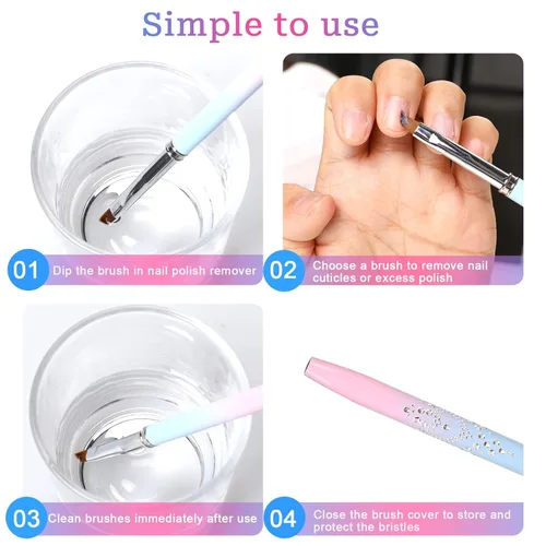 Vista 4 de Juego de 5 pinceles de limpieza de esmalte de uñas, cepillo removedor de esmalte de uñas con cepillo delineador de uñas, cepillo profesional