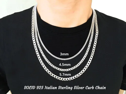 Vista 6 de ARGENTO REALE Collar de cadena de eslabones cubanos de plata de ley 925 para hombres y mujeres, 0.118 in, 0.148 in, 0.177 in, 0.217 in, accesorios