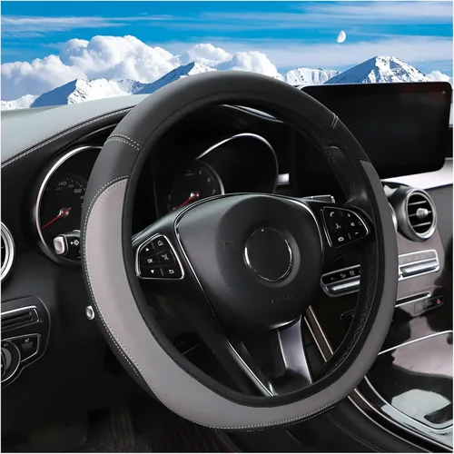 Vista 7 de Zpana Funda para volante de automóvil, de cuero elástico sin anillo interior, protector para volante de vehículo de 14.5 a 15 pulgadas, accesorios