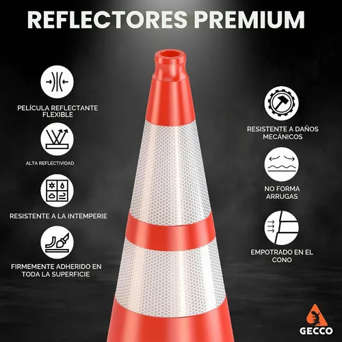 Vista 4 de GECCO ™ Paquete de 6 conos de tráfico naranjas resistentes de 28 pulgadas, 7 libras, conos de seguridad duraderos, conos naranjas, conos