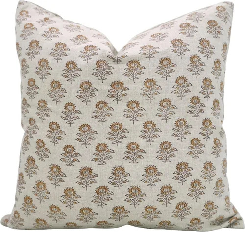 Vista 12 de Funda de cojín decorativa de algodón grueso hecho a mano con estampado floral boho, 14x14 pulgadas, con cremallera invisible, perfecta