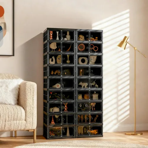 Vista 10 de Organizador de Zapatos Plegable Caja de Almacenamiento, Estante de Zapatos Plegable Portátil Extra Grande para Closet, Caja de Almacenamiento