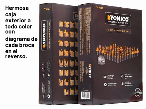 Vista 2 de Yonico 17702 Juego de 70 fresas para ruteadora de calidad profesional con mango de carburo 1,2 cm