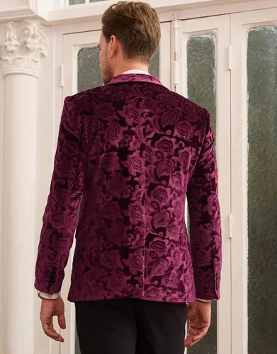 Vista 3 de GRACE KARIN Chaqueta de terciopelo para hombre, dos botones, ajustada, chaqueta deportiva para hombres, bailes, bodas, cenas, fiestas