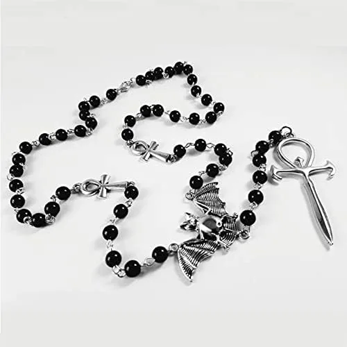 Vista 4 de MIN HI Rosario Baphomet Rosario misteriosoRosario Baphomet Collar de Rosario Baphomet Collar de altar de cabra de Satanás 15