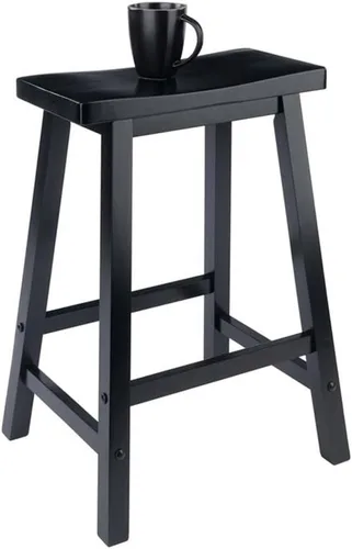 Vista 4 de Pemberly Row Taburete de bar de madera maciza de transición de 24 pulgadas, acabado negro, taburete de altura de mostrador, diseño elegante