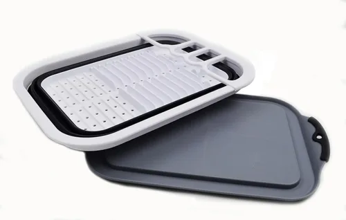 Vista 3 de SAMMART Escurridor de platos plegable de 7.5 litros (2 galones) con escurridor, juego de escurridor plegable, organizador de vajilla portátil