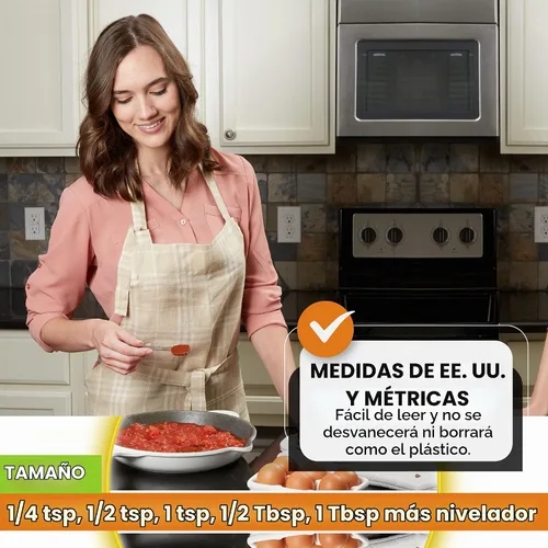 Vista 5 de Spring Chef - Juego de 6 cucharas medidoras apilables de acero inoxidable con nivelador Rectangular Metric Metal Teaspoon & Tablespoon Measuring