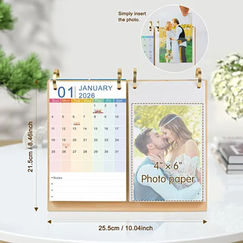 Vista 6 de ZEEYUAN Álbum de fotos de escritorio de 4 x 6 pulgadas y calendario de escritorio 2026, calendario de escritorio pequeño de enero de 2026 a junio