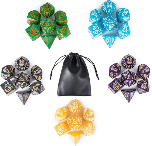 Vista 12 de Juego de 10 dados poliédricos DND (70 piezas) con 2 bolsas de cuero, juego de dados D&D para Calabozos y Dragones, juegos de mesa RPG