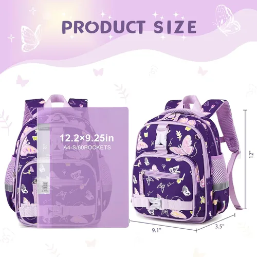 Vista 3 de Mochila 11 para niños y niñas, Mariposa, Compacto
