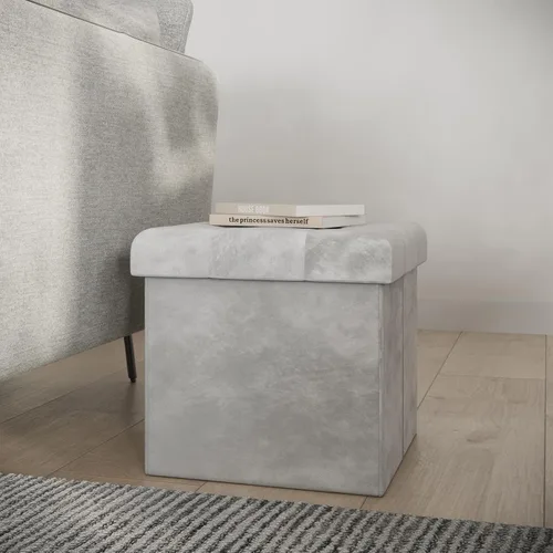 Vista 6 de Lavish Home - Otomana de almacenamiento, reposapiés copetudo, copetudo de terciopelo, copetudo de lino o organizador de almacenamiento con tapa