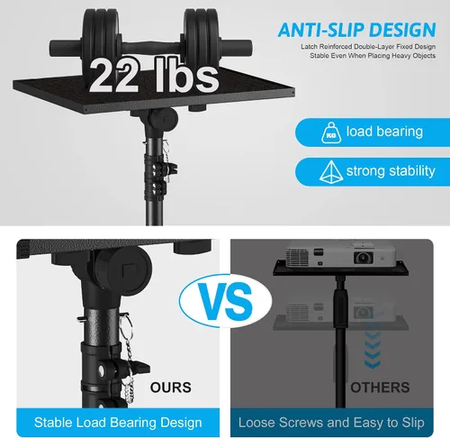 Vista 2 de Trípode ajustable para proyector, altura de laptop de 23.5 a 46.5 pulgadas con soporte para teléfono de cuello de cisne, piso para oficina, hogar