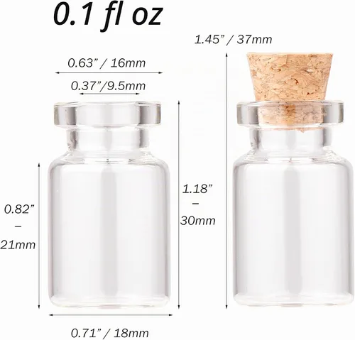Vista 2 de MaxMau 100 frascos pequeños con corchos de 0.1 onzas líquidas, tapones de corcho, pequeñas botellas de vidrio transparente, mini frascos