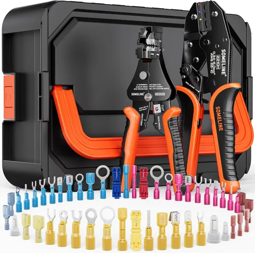 Vista 11 de SOMELINE - Herramienta de crimpado para kit de conectores termorretráctiles, con conectores termorretráctiles de extremo calibre 22-10 de grado
