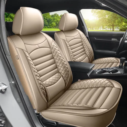 Vista 27 de 2 Fundas de Asiento Delantero Compatibles con Honda HRV Sport, LX, EX, EX-L, Touring 2016-2025 - Fundas de Asiento de Cuero Impermeables y #014 Beige