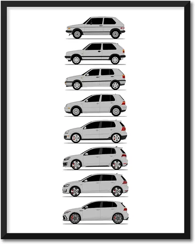 Vista 21 de Custom Car Posters Póster hecho a mano compatible con Volkswagen Golf GTI Generations e impresión de VW GTI (modelos de coche: MK1 a MK8)