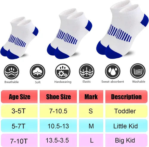 Vista 2 de Tsmollyu 12 pares de calcetines de algodón atléticos para niños, calcetines de algodón medio acolchados de corte bajo