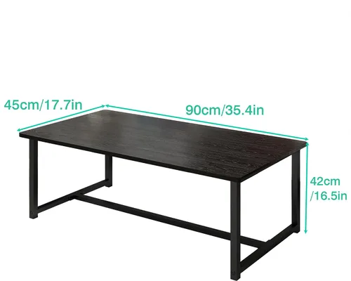 Vista 2 de Mesa de Café Negra Rectangular Mesa Central para Sala de Estar Mesa Lateral de Espacio Abierto con Marco de Metal, Fácil Montaje, Mesa de Café