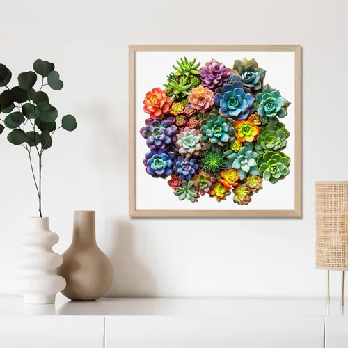 Vista 44 de Mys Aurora Rompecabezas de madera de cactus para adultos, 200 piezas Flor de cactus