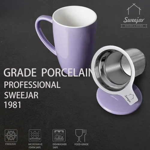 Vista 2 de Sweejar Porcelain Tea Infuser Mug with Lid, 16 oz Teacup with Strainers for Loose Leaf Tea, Microwave and Dishwasher Safe Coffee Mug(Purple)