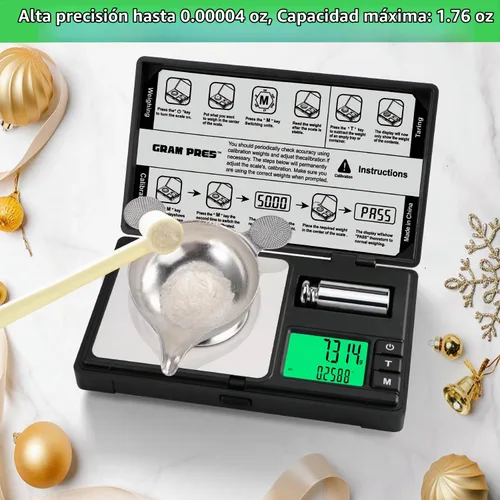 Vista 3 de GRAM PRES Escala de miligramo de alta precisión, 50g/0.001g, báscula digital mini de bolsillo, báscula de mg para pesar polvos, joyas, medicina