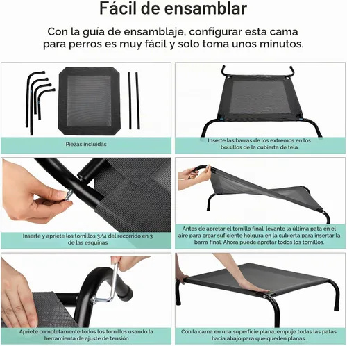 Vista 9 de Cama elevada refrescante para perros con protectores de piso antideslizantes y malla transpirable, hamaca cuna elevada para interiores y exteriores