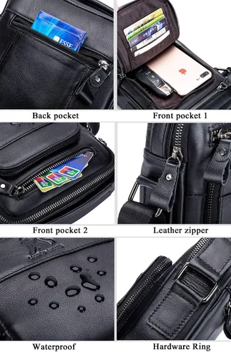 Vista 5 de BAIGIO Bolso de mensajero pequeño de cuero genuino para hombre, bolso de hombro para Ipad, bolso cruzado para hombre, bolso de viaje de negocios