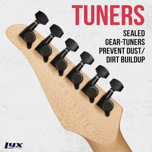 Vista 7 de LyxPro Guitarra eléctrica de 30 pulgadas y kit de iniciación para niños con guitarra para principiantes de tamaño 3/4, amplificador, seis cuerdas