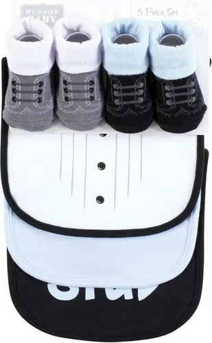 Vista 262 de Hudson Baby Conjunto de babero y calcetines unisex de algodón para bebé