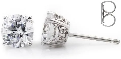 Vista 2 de Pendientes de estilo vintage de oro blanco macizo de 14 quilates hechos con circonita cúbica