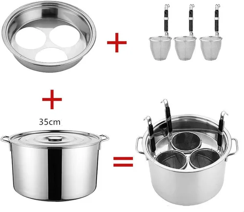 Vista 6 de UTOYA Stainess - Olla de acero para pasta con insertos, olla de cocina con divisor y colador, olla de inducción resistente, inducción, cerámica