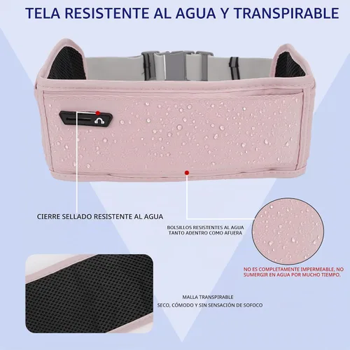 Vista 6 de Cinturón de correr para teléfono – Riñonera ajustable para correr con 3 bolsillos para teléfonos de hasta 7.2 pulgadas, cangurera delgada para Rosa