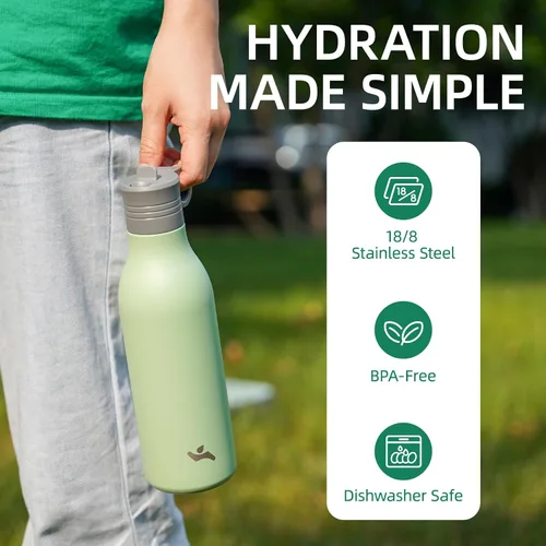 Vista 4 de Konokyo Botella de agua de acero inoxidable de 12 onzas con popote, botella de agua de viaje de metal aislada, reutilizable y a prueba de fugas, sin