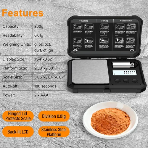 Vista 7 de Digitalgram Scale Jewelry Scale 200g 0.01g mini Scale Portable Powder Scale (Black)