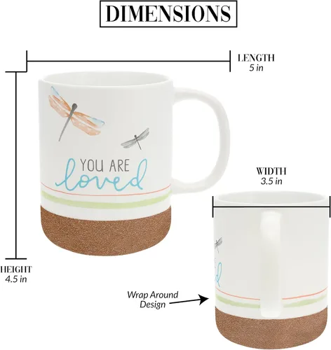 Vista 5 de Pavilion Gift Company You Are Loved - Taza de cerámica de 16 onzas con fondo glaseado de arena, libélula, taza de café de mango grande, regalo
