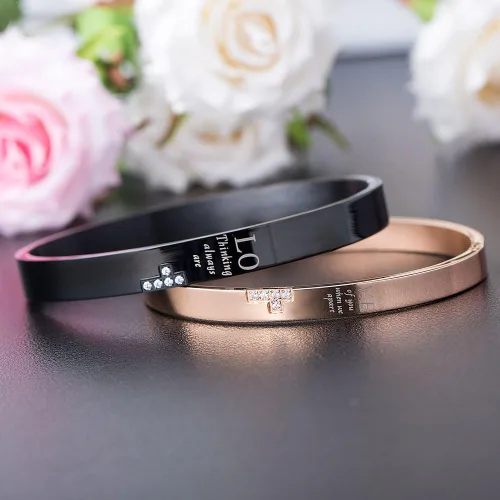 Vista 6 de Wolentty Pulseras a juego para él y para ella, de acero inoxidable, para parejas, regalos para hombres y mujeres, Acero inoxidable, Circonita cúbica