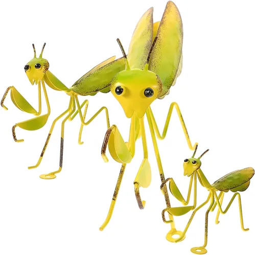 Vista 9 de Estatua de pared de mantis rezante de metal: 3 piezas de mantis de metal para jardín, patio, decoración de arte, figura de animal de insecto