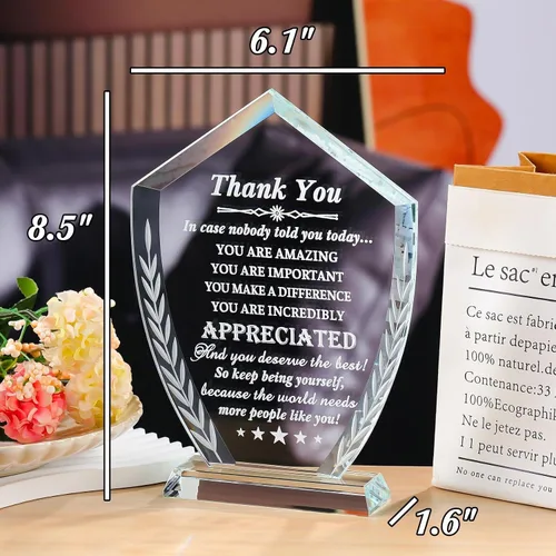 Vista 4 de Movdyka - Placa de agradecimiento de cristal grabada para mujeres y hombres