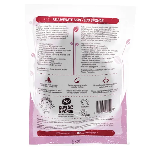 Vista 8 de Mi Konjac Esponja natruall arcilla roja francesa, esponja facial para piel seca o madura