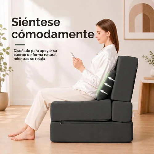 Vista 5 de Sofá cama plegable, silla convertible sin montaje, negro