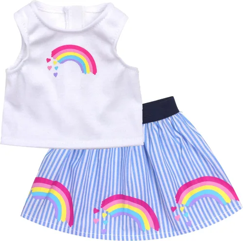Vista 2 de Sophia's Muñeca de 18 pulgadas, 2 piezas, parte superior sin mangas, falda a rayas azul y blanco, con detalles de estampado de arcoíris